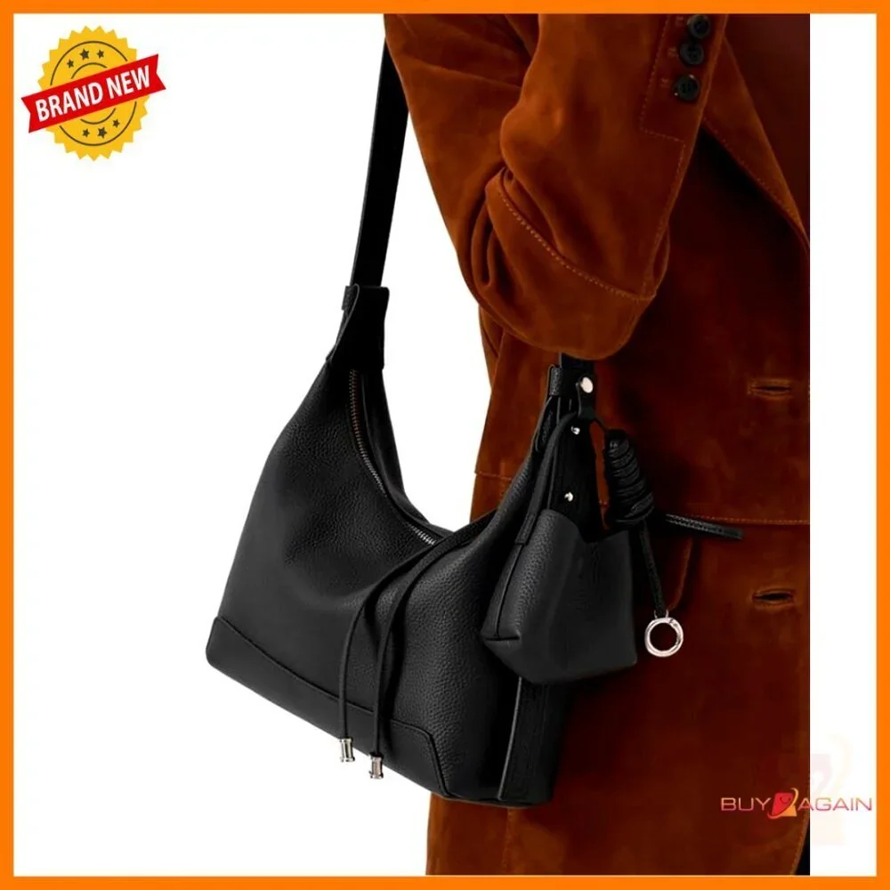 Genuine Leather Hobo Crossbody Bag with Adjustable Strap